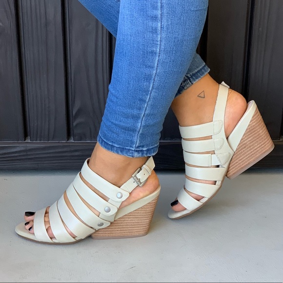 Anthropologie Shoes - Cream Multistrap Genuine Leather Slingback Wedge